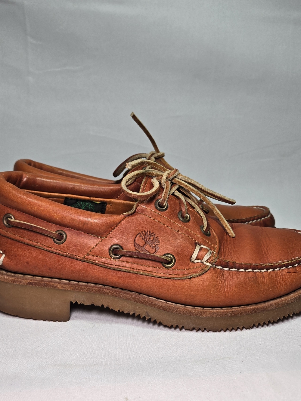 Vintage TIMBERLAND 3 Eye Boat Shoes Mens 8 Orange Brown Leather Custom Resoled